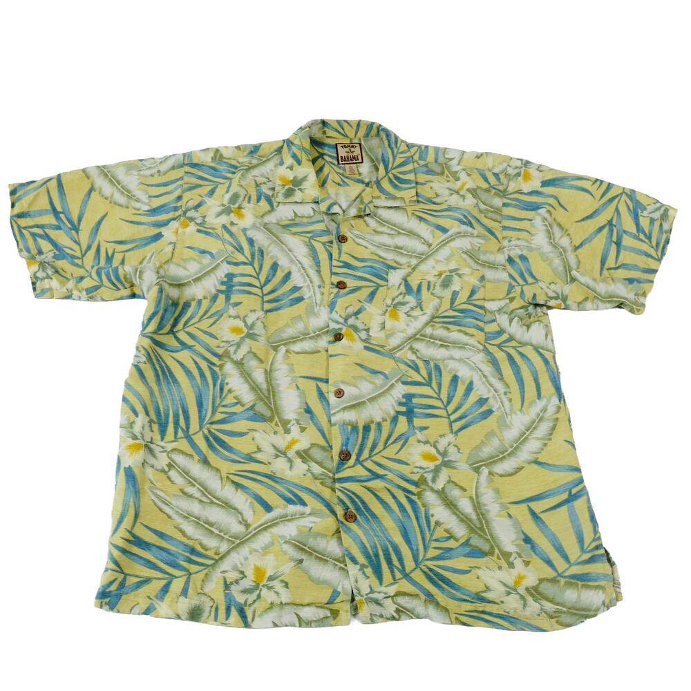 Tommy Bahama Vintage Floral Leaf Silk Hawaiian Tropical Button Camp Shirt Large